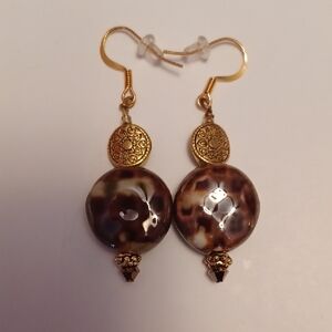 Gold-Tone Drop Earrings with Brown Marbled Beads/3 Prs for 20.00